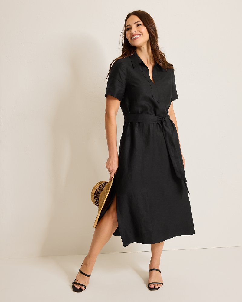 Coastalina Linen Popover Midi Dress