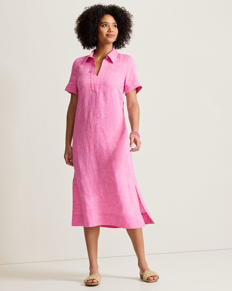 Coastalina Linen Popover Midi Dress