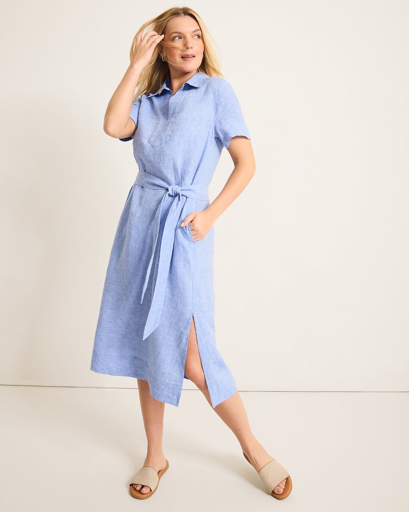 Coastalina Linen Popover Midi Dress