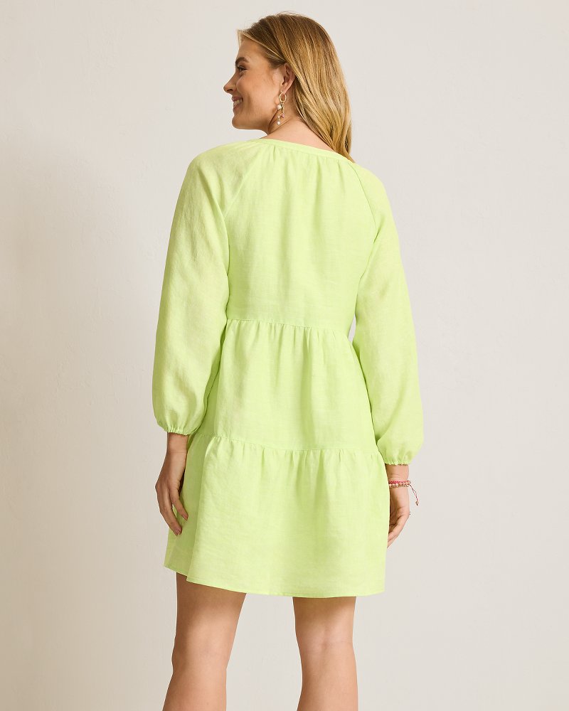 Thumbnail for Coastalina Linen Tiered Long-Sleeve Dress