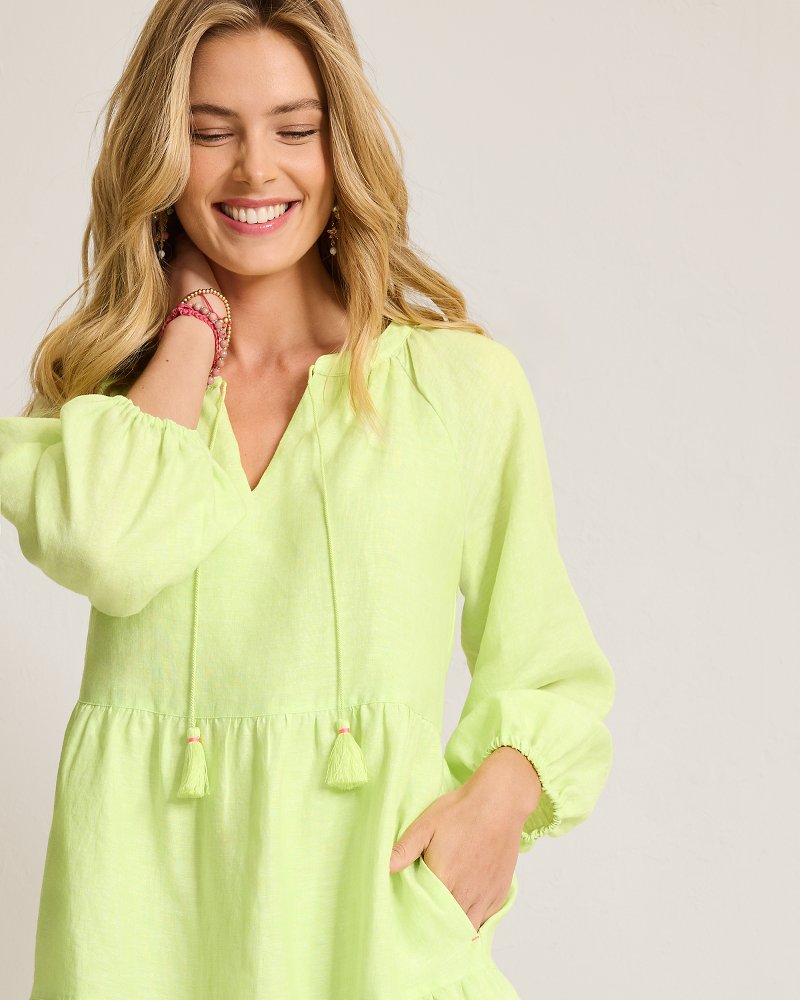 Thumbnail for Coastalina Linen Tiered Long-Sleeve Dress
