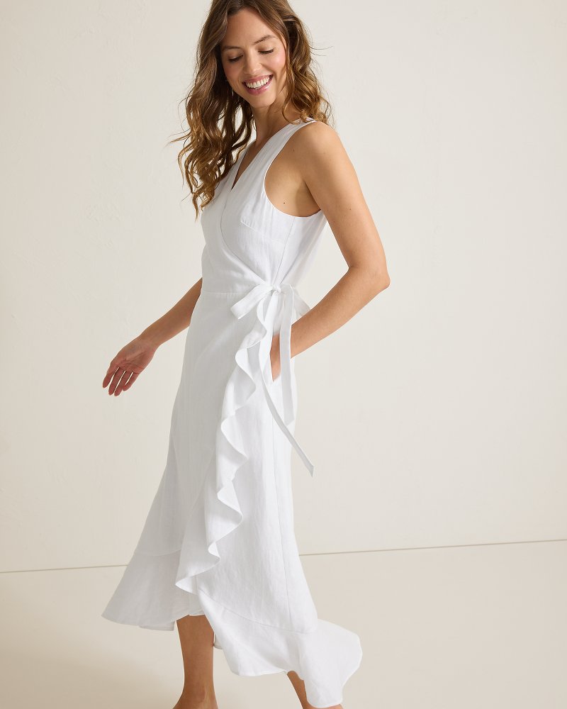 Coastalina Linen Midi Wrap Dress