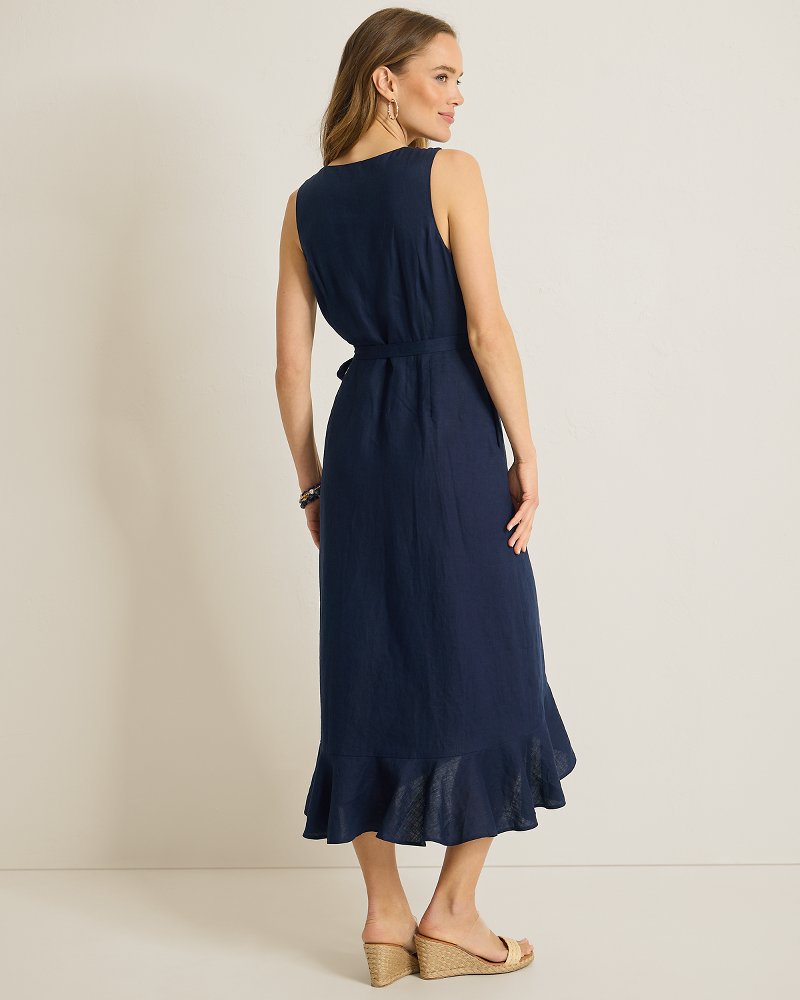 Thumbnail for Coastalina Linen Midi Wrap Dress