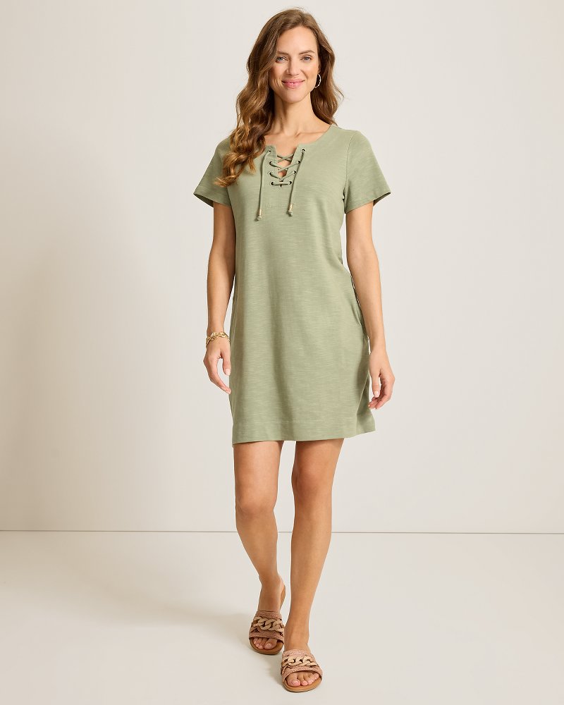 Sunset Harbor Lace-Up Short-Sleeve Dress