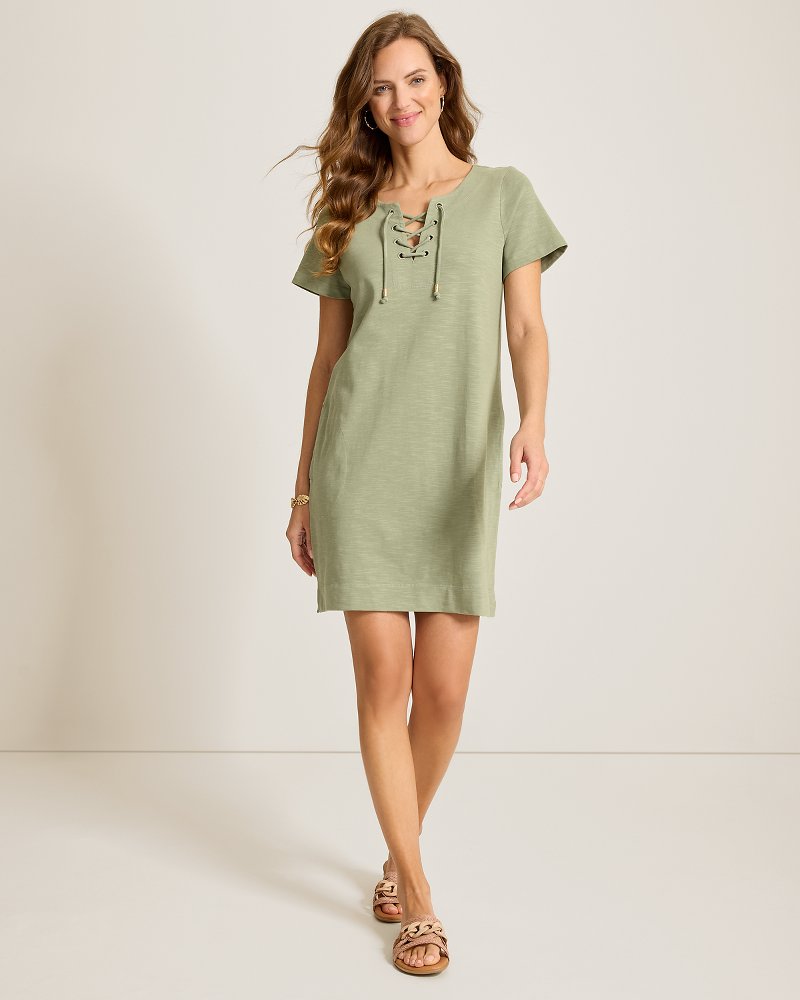 Sunset Harbor Lace-Up Short-Sleeve Dress