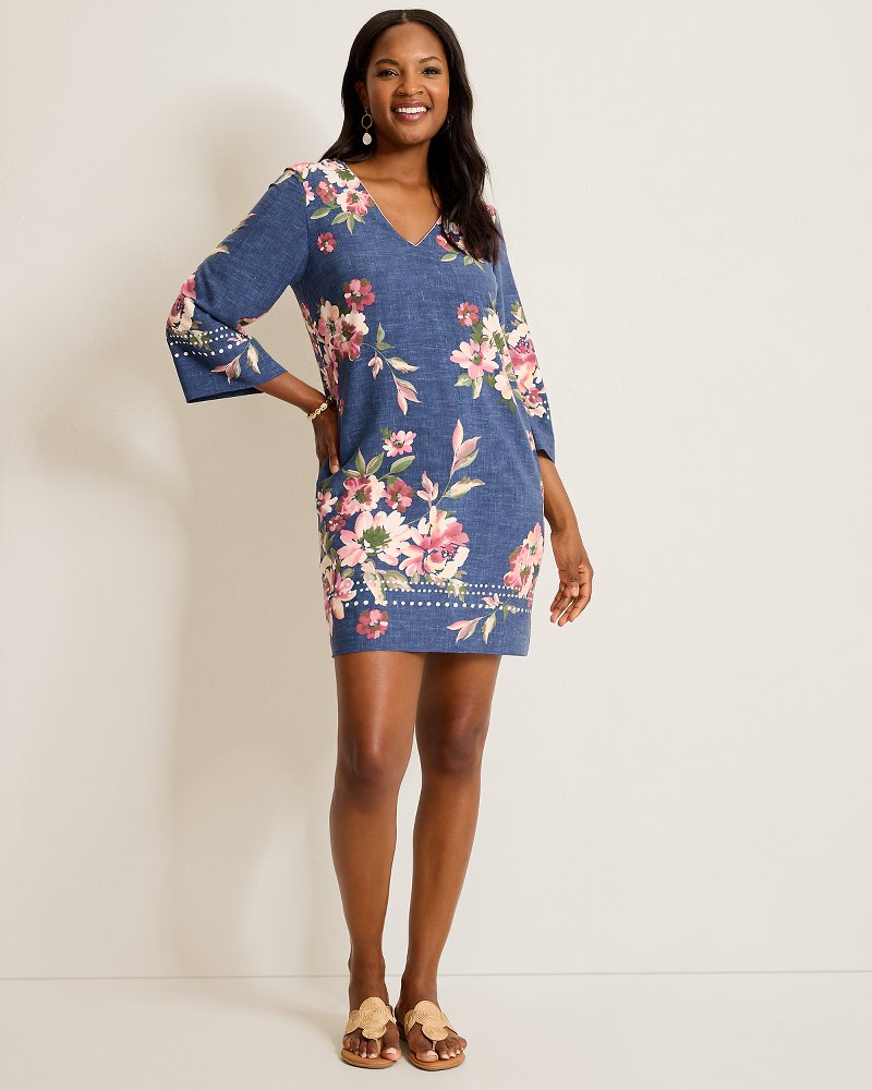 Fuji Tidal Bloom 3/4-Sleeve Silk Dress