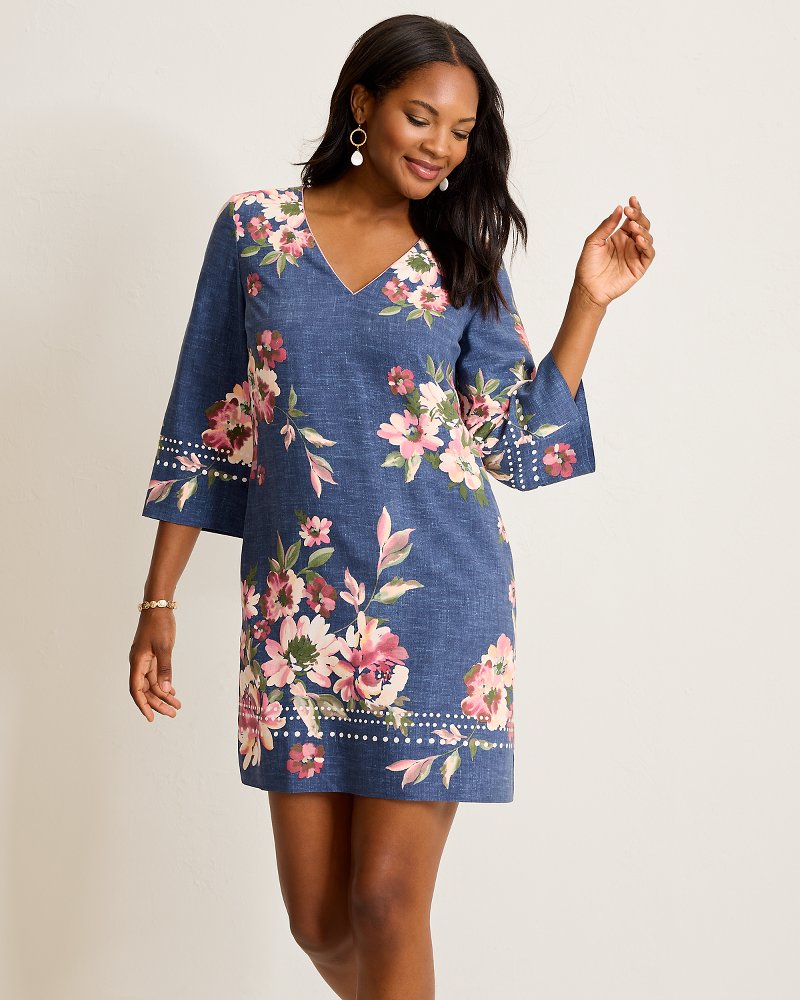 Fuji Tidal Bloom 3/4-Sleeve Silk Dress