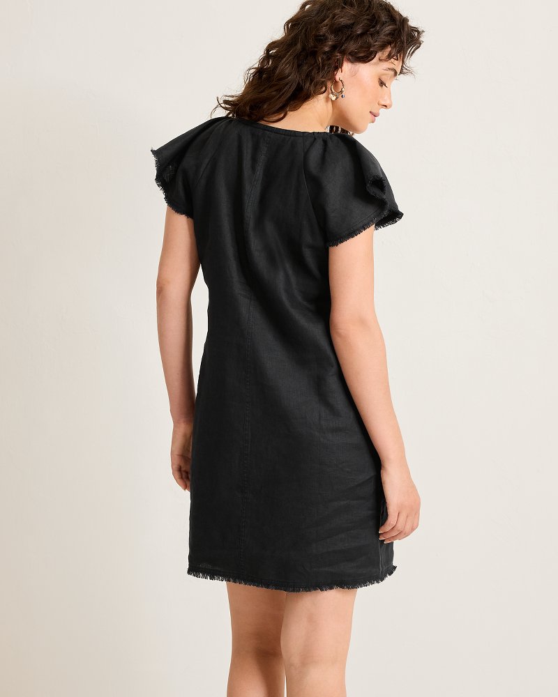 knee length dresses for ladies Linen Flutter Sleeve Dress White / Xs