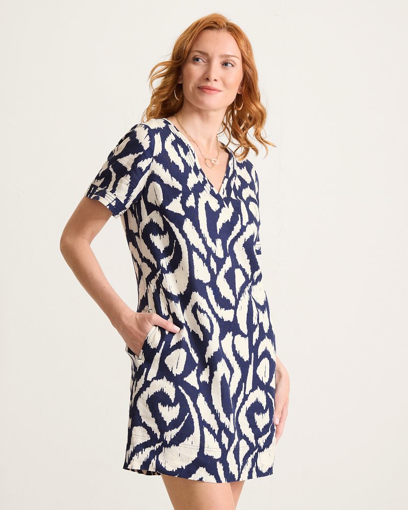 Two Palms Inlet Ikat Short-Sleeve Linen Dress