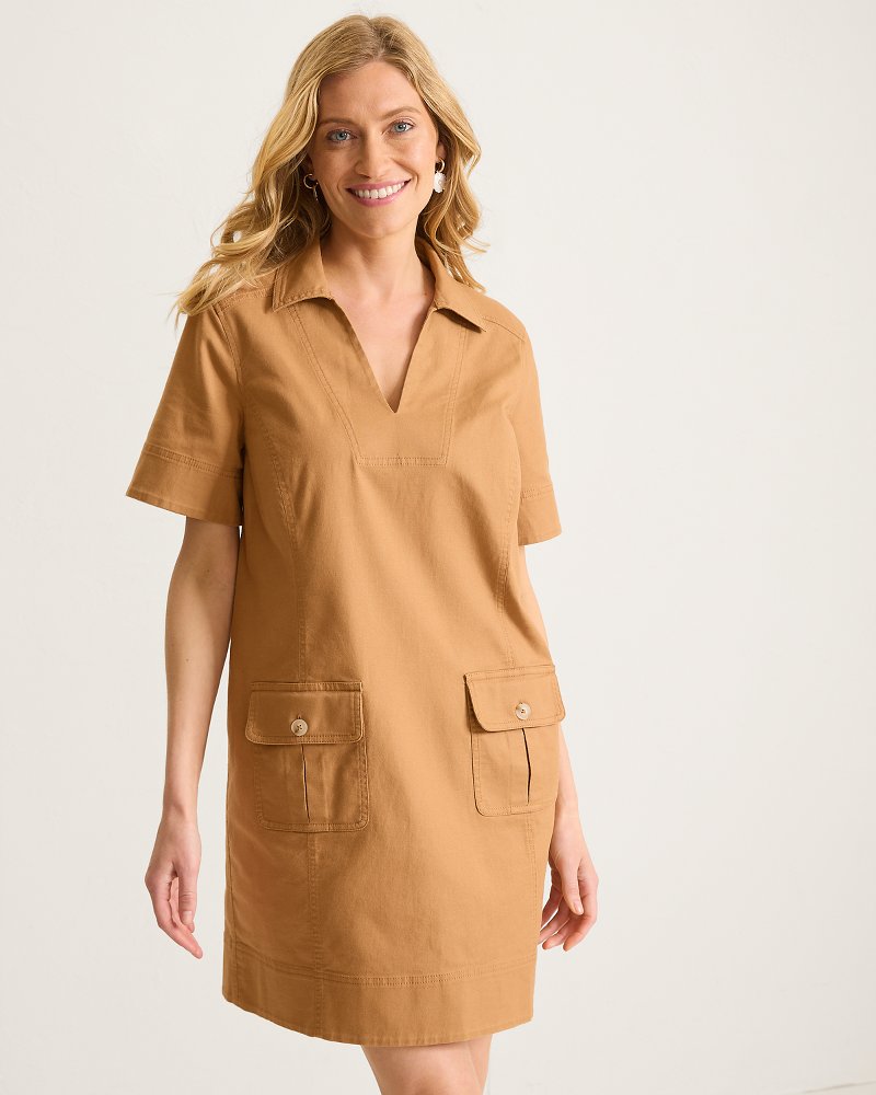 Utility Twill Short-Sleeve Shift Dress