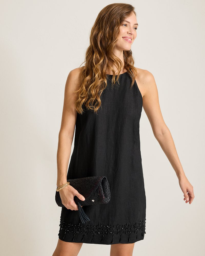 Two Palms Embellished Halter Linen Dress