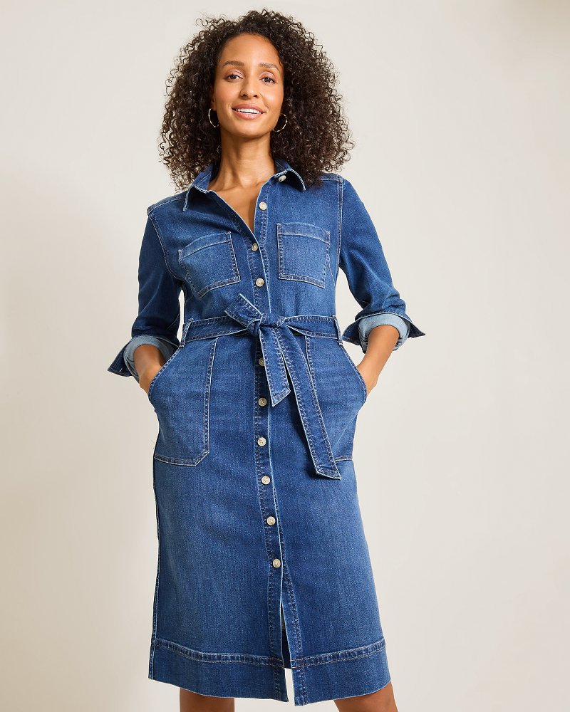 Indigo Denim Midi Shirt Dress