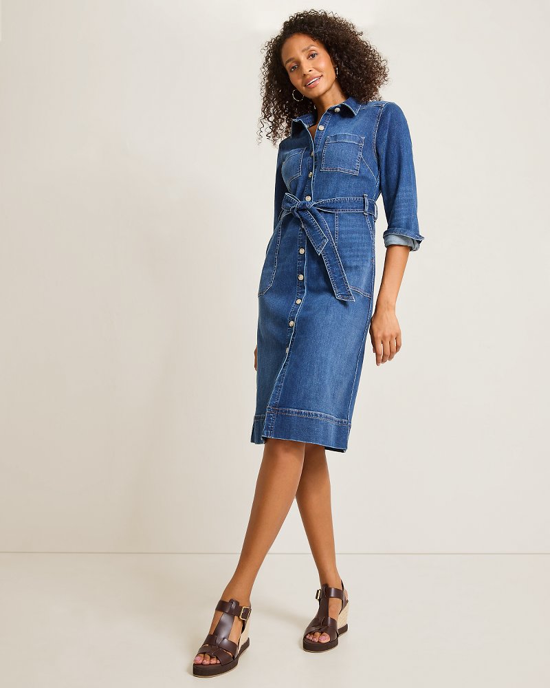 Indigo Denim Midi Shirt Dress