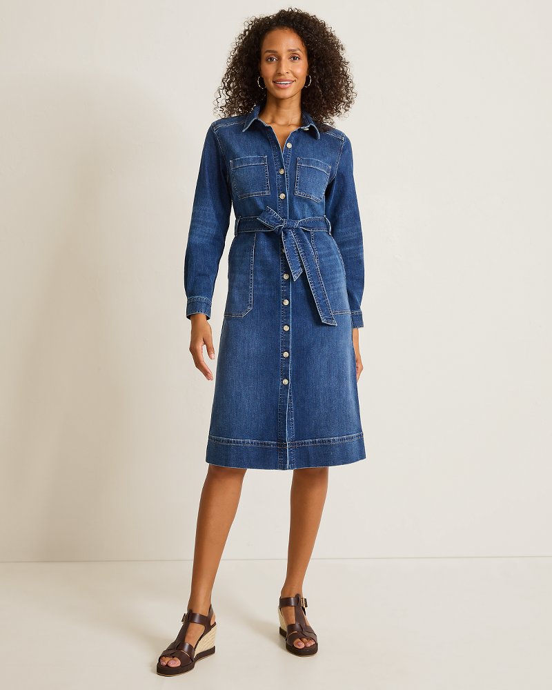 Indigo Denim Midi Shirt Dress