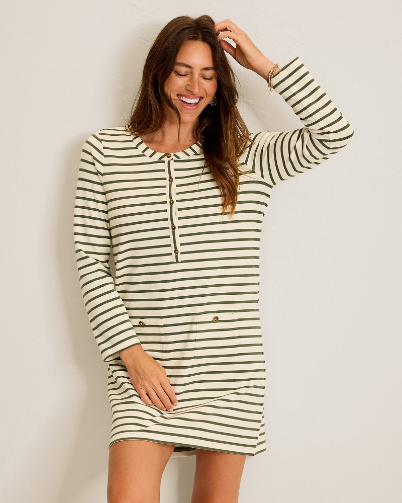 Aurora Isle Stripe Long-Sleeve Short Dress