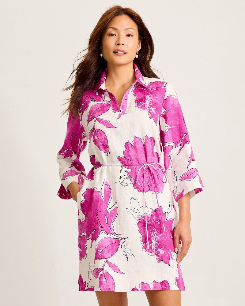 Two Palms Gilded Petals Linen Shift Dress
