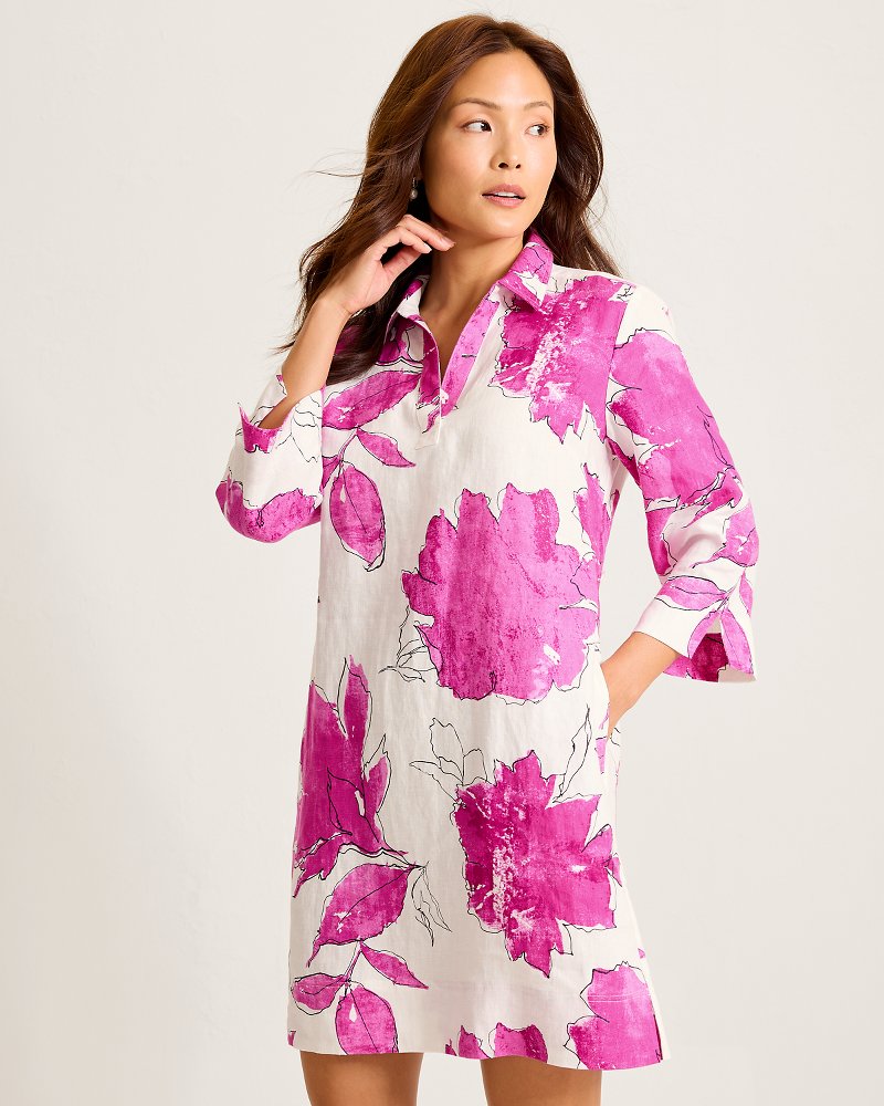 Two Palms Gilded Petals Linen Shift Dress