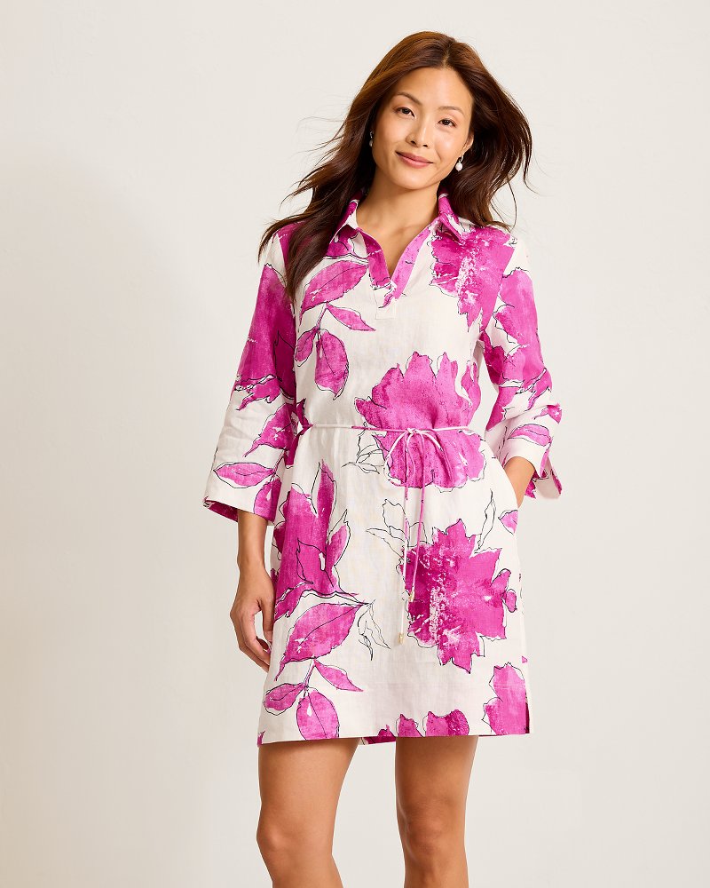 Two Palms Gilded Petals Linen Shift Dress