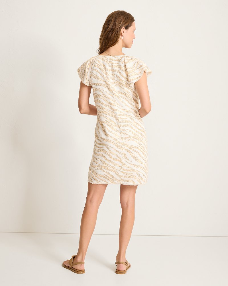 Two Palms Zebra Bay Flutter-Sleeve Linen Shift Dress