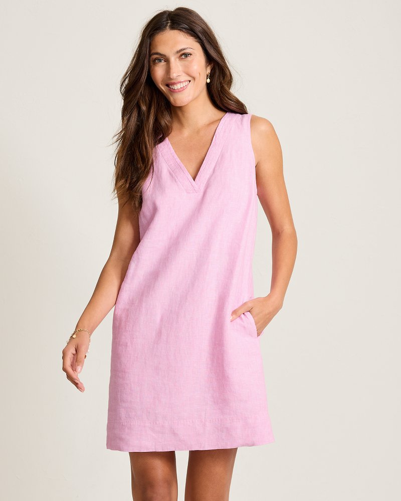 Two Palms Trapunto Linen Shift Dress