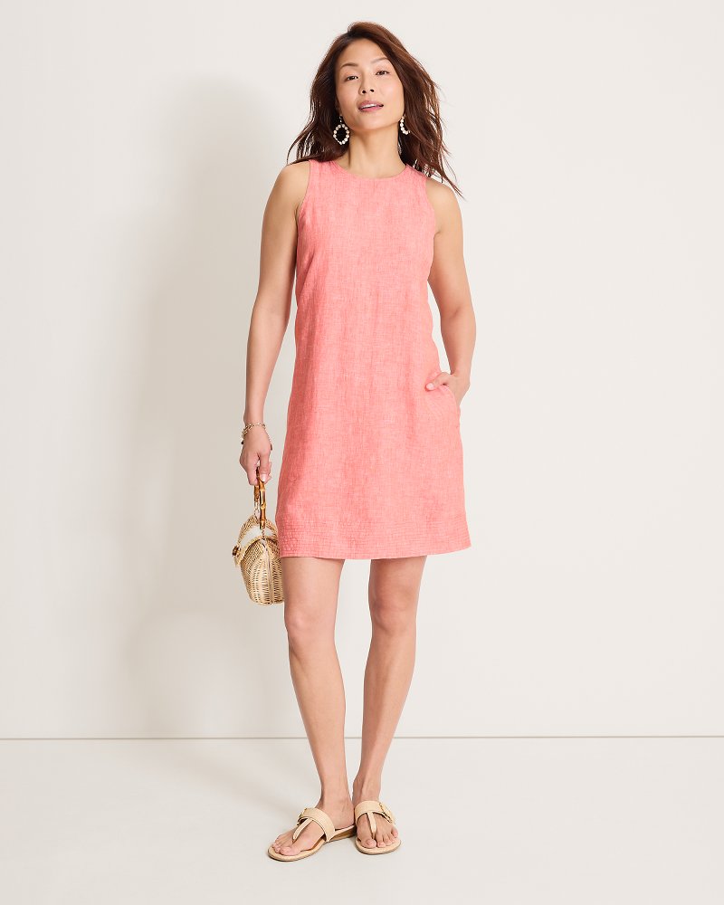 Two Palms Trapunto Stitch Linen Shift Dress