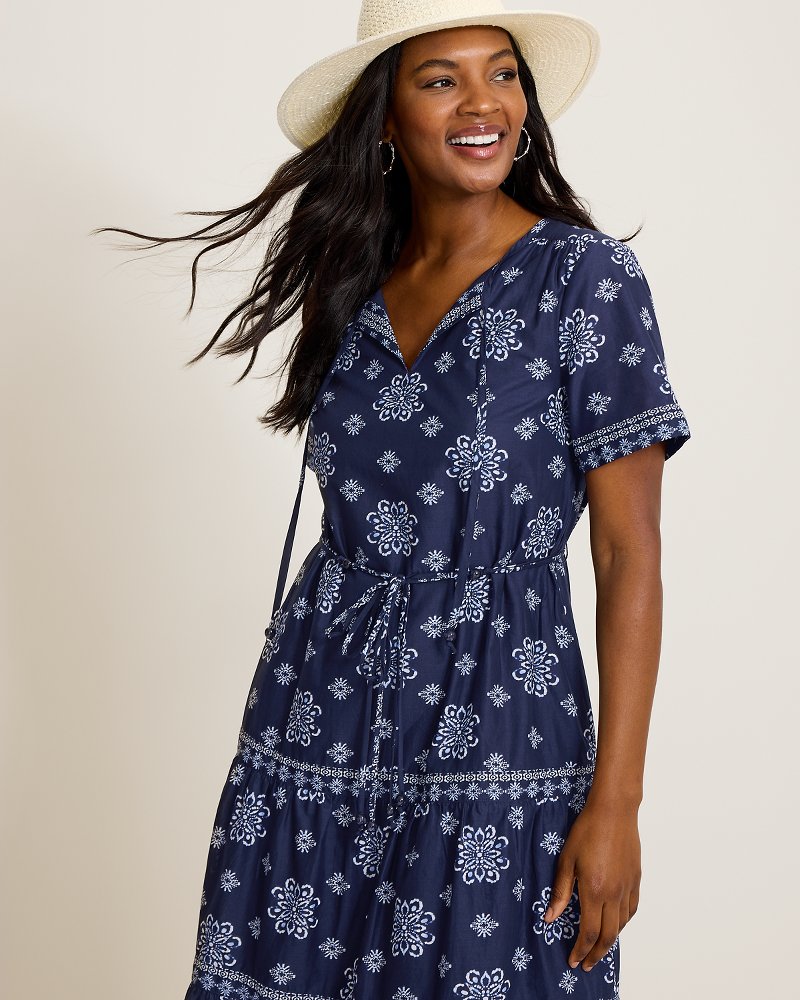 ワンピース maison celon wavy tile pattern dress Coastal Tiles Short-Sleeve Midi Dress