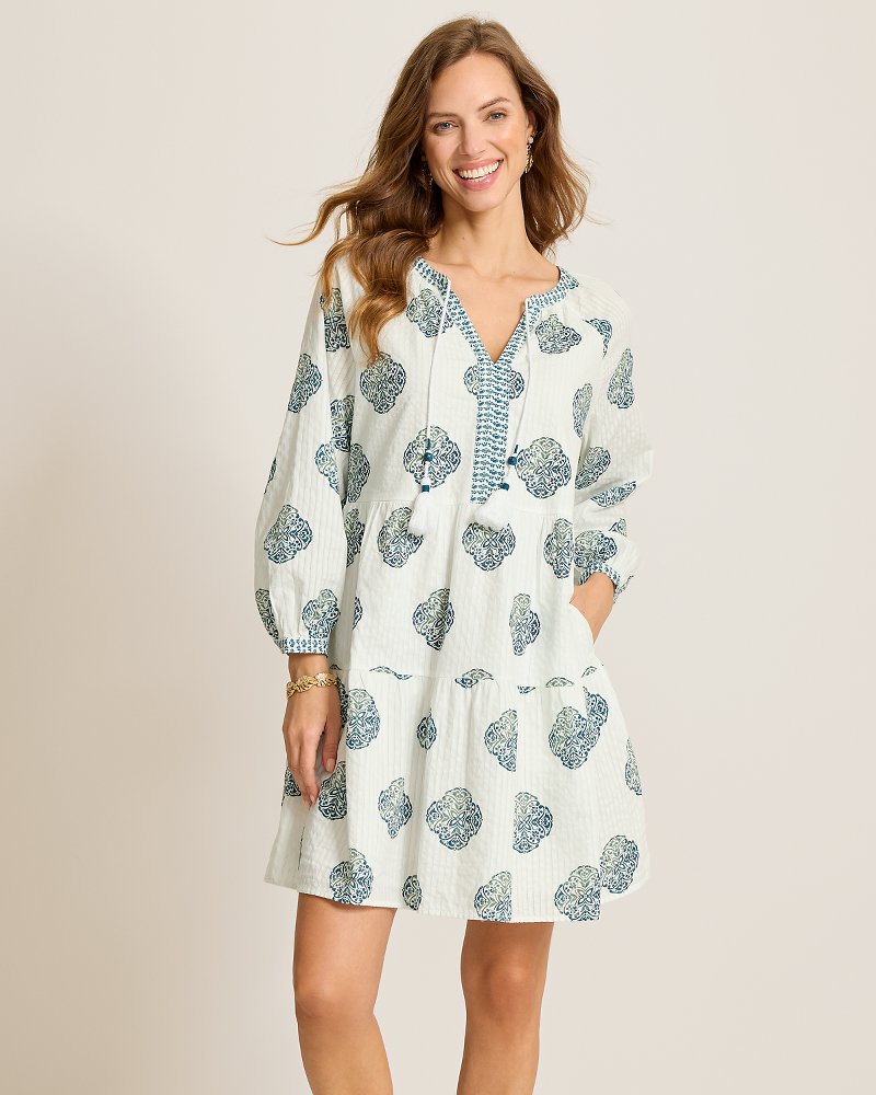 Mosaic Shores Long-Sleeve Short Dress