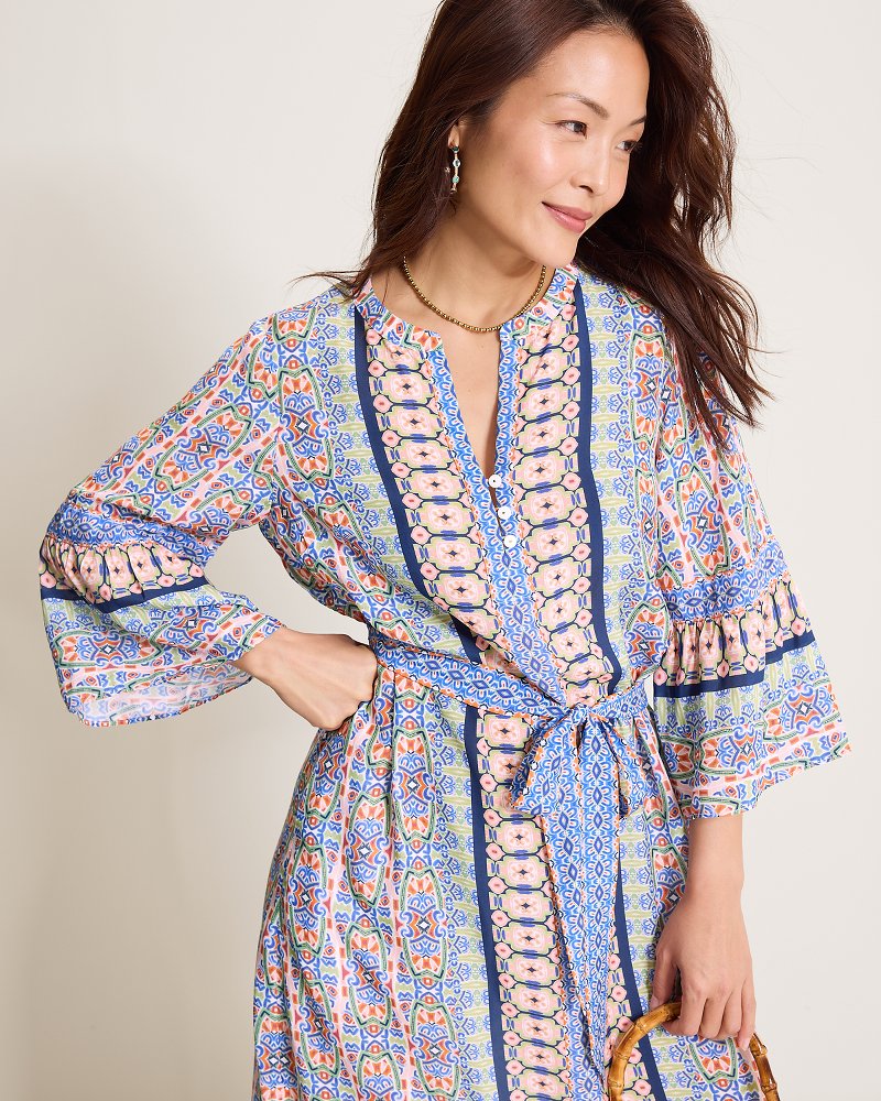Mosaic Cove 3/4-Sleeve Midi Dress