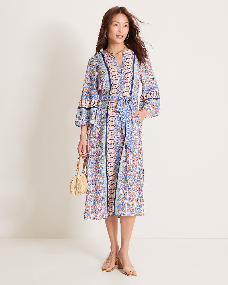 Mosaic Cove 3/4-Sleeve Midi Dress