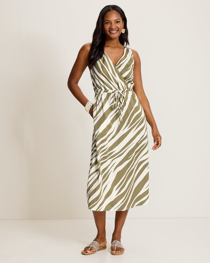 Coastal Zebra Sleeveless Midi Dress