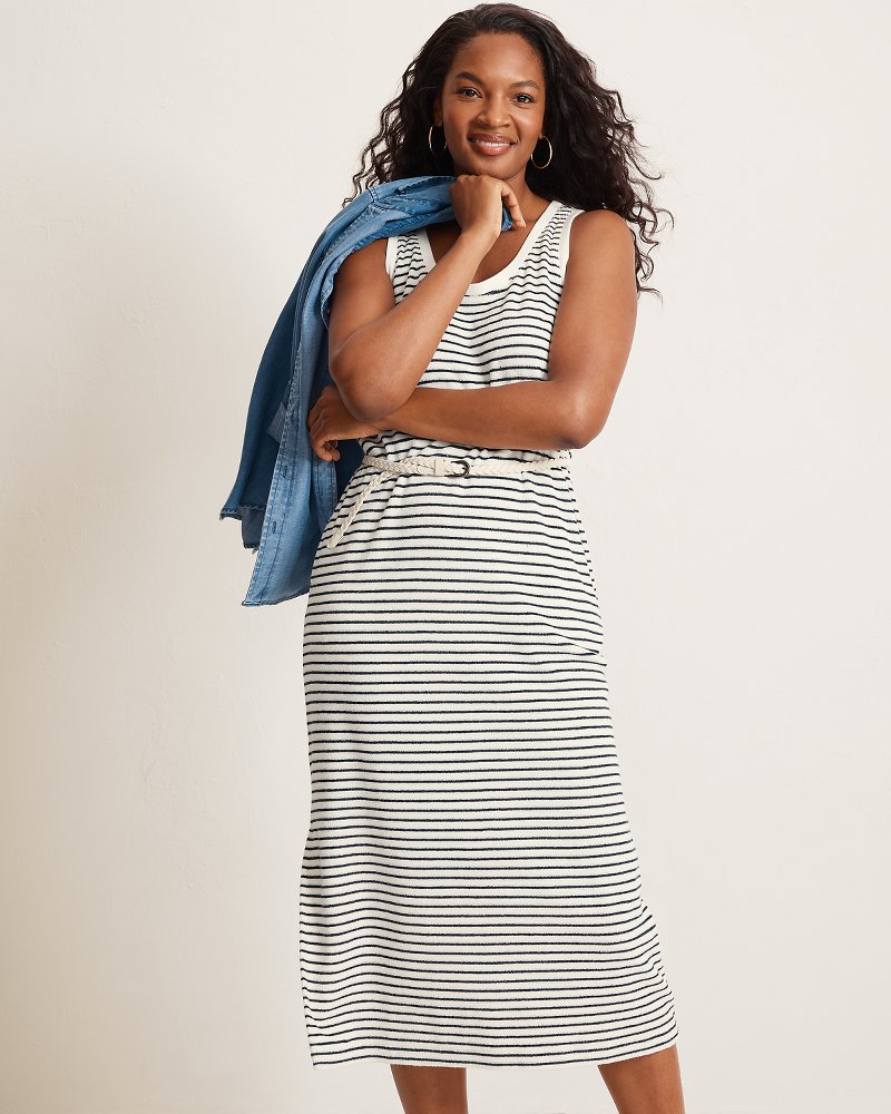 terry midi dress Tommy Bahama Women's Suncoast Loop Terry Stripe Midi Dress - Coconut
