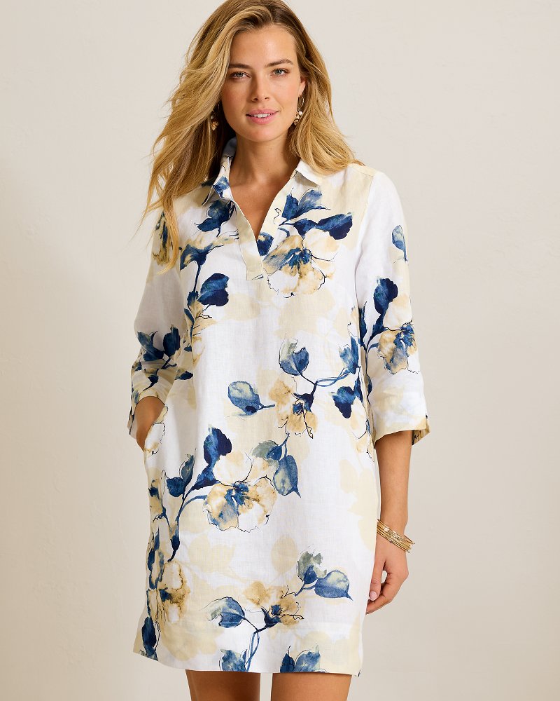 Two Palms Beleza Blossom Linen Shift Dress