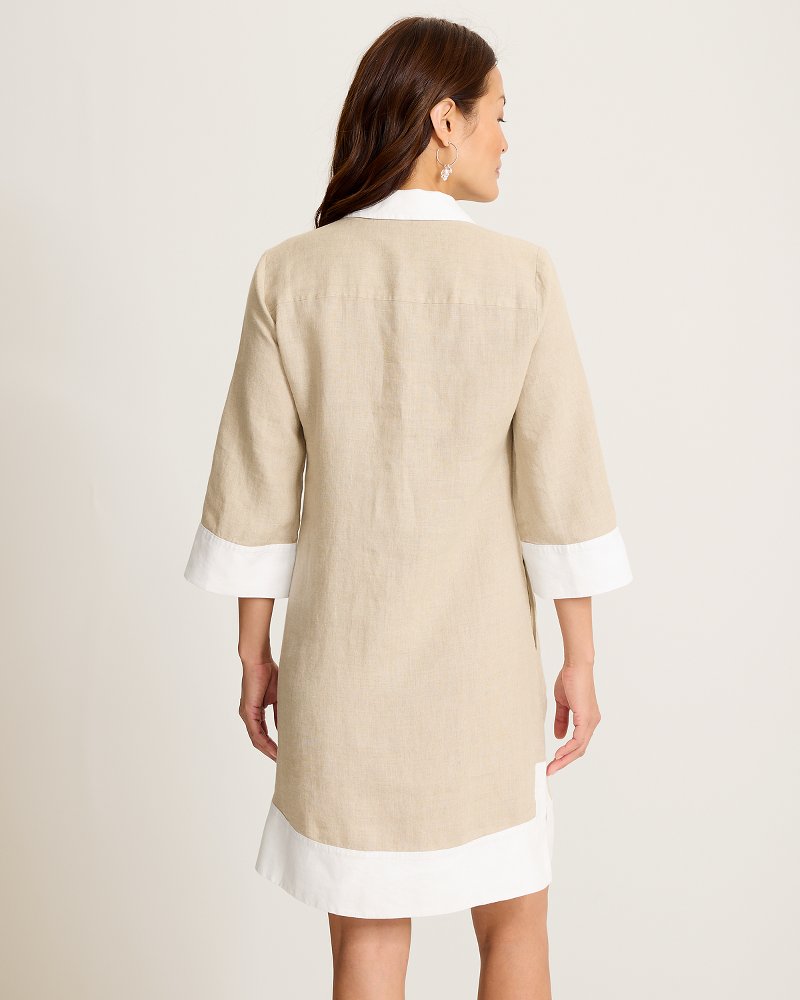 Tommy Bahama Women's Two Palms Colorblock 3/4-Sleeve Linen Shift Dress - Natural - Size XXS