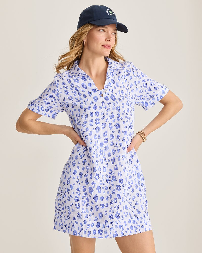 Two Palms Lush Leopard Collared Linen Dress