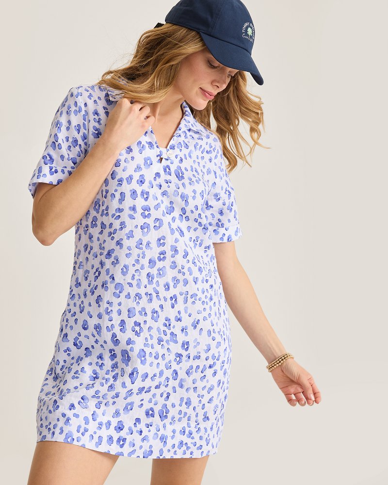 Two Palms Lush Leopard Collared Linen Dress