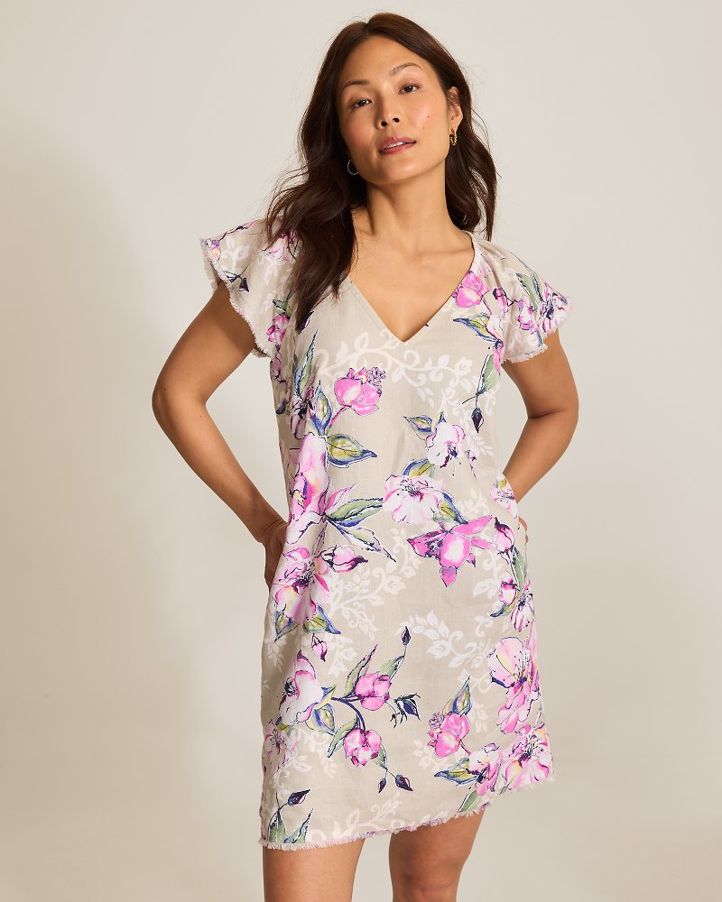 Two Palms Floral Gardens Linen Shift Dress