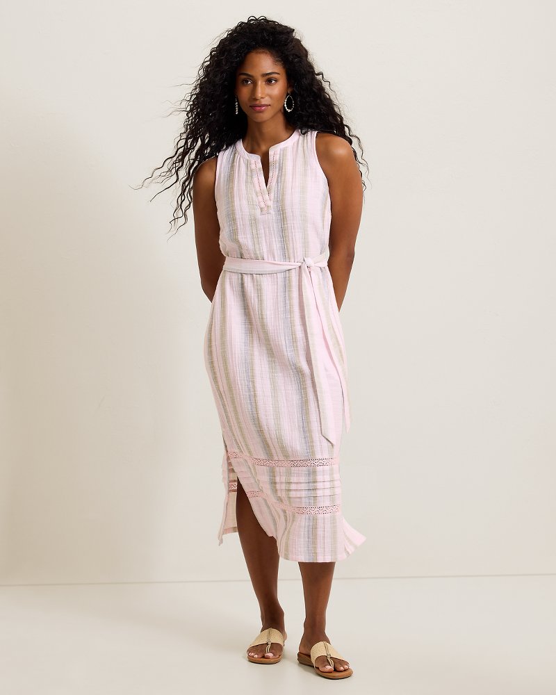 Island Gauze Stripe Midi Dress