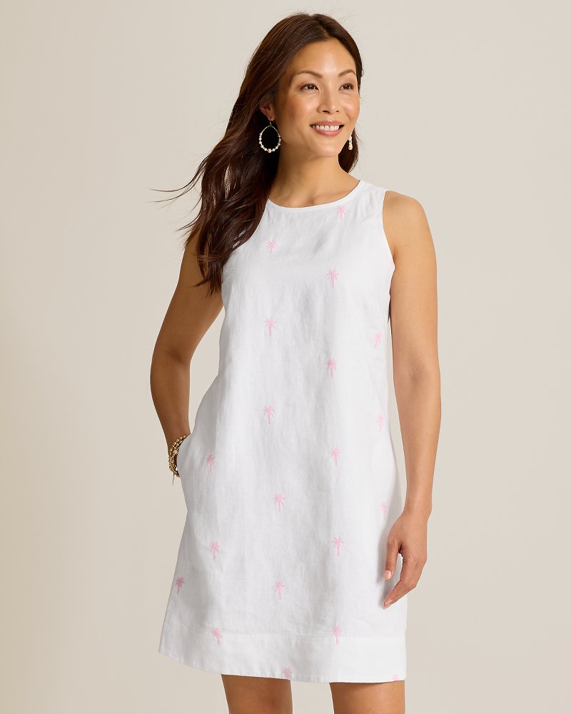 Tommy Bahama Women's Two Palms Embroidered Palm Linen Shift Dress - Cyber Light - Size XL