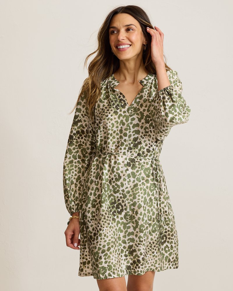 Pacific Leopard Long-Sleeve Short Dress