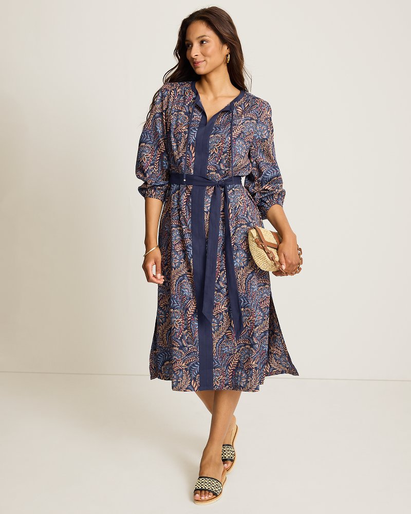 Marina Blooms Long-Sleeve Midi Dress