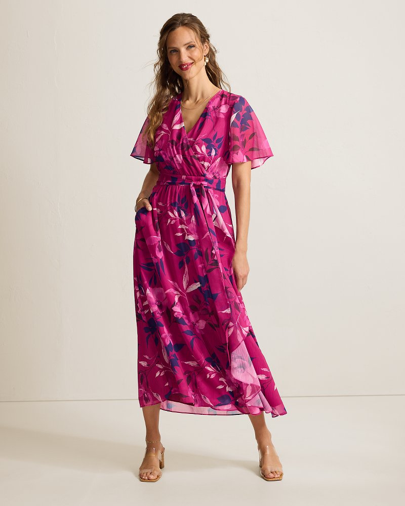 Sunset Shimmers Short-Sleeve Maxi Dress