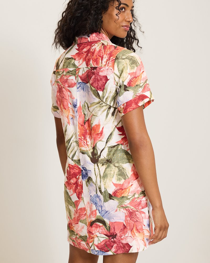 Two Palms Island Bloom Collared Linen Shift Dress thumbnail 3
