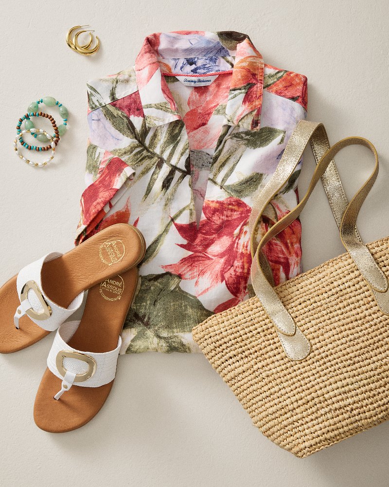 Two Palms Island Bloom Collared Linen Shift Dress thumbnail 6