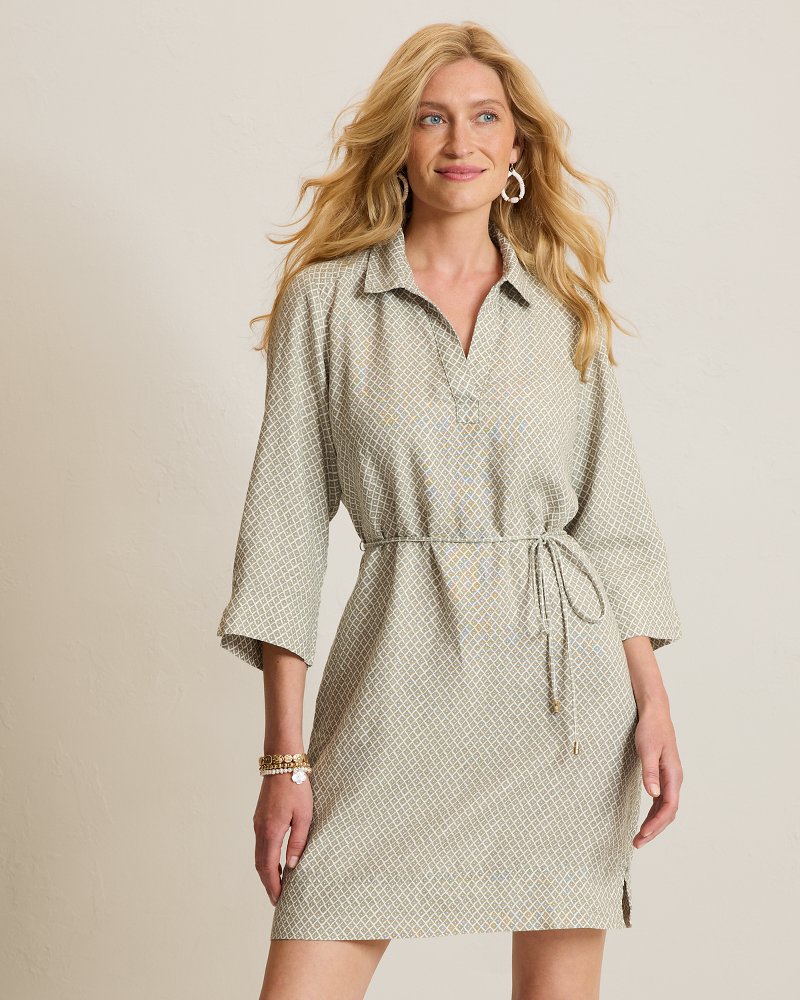 Two Palms Diamond Beach 3/4-Sleeve Linen Shift Dress