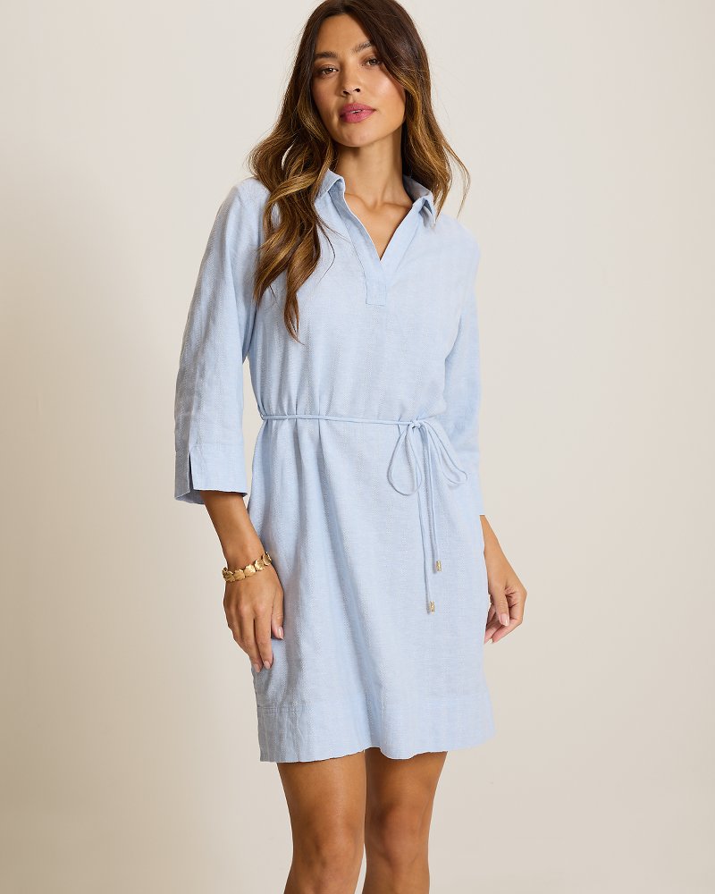 Textured Dobby Linen-Blend Shift Dress