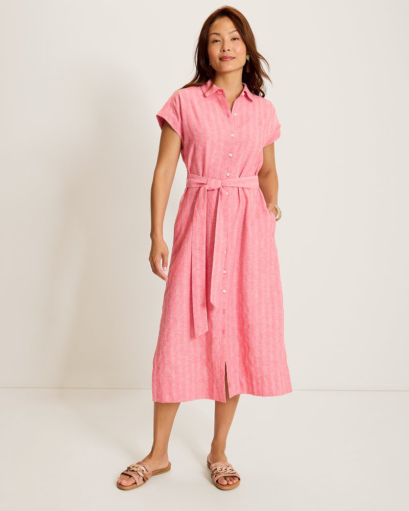 Textured Dobby Linen-Blend Midi Shirt Dress