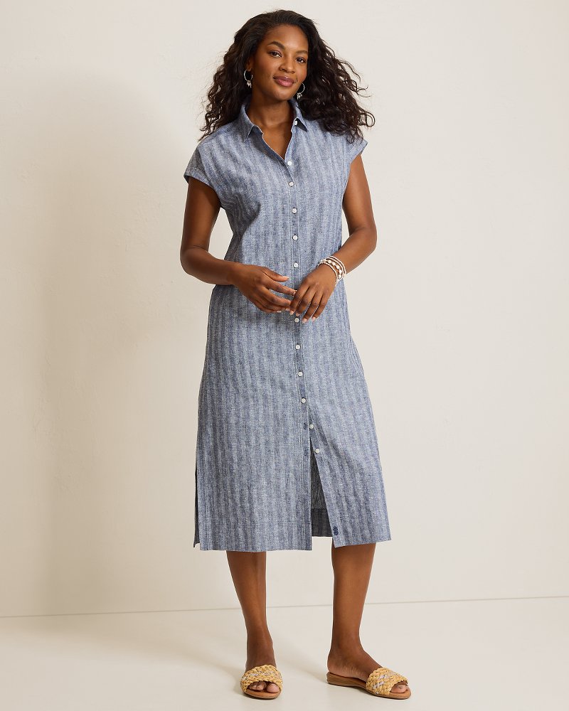 Textured Dobby Linen-Blend Midi Shirt Dress