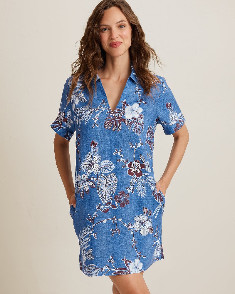Two Palms Canyon Coast Short-Sleeve Linen Shift Dress