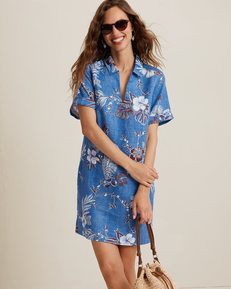 Two Palms Canyon Coast Short-Sleeve Linen Shift Dress