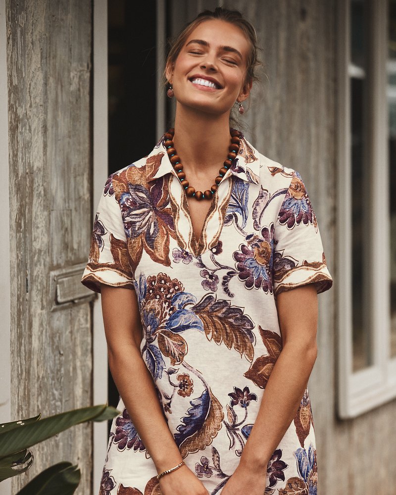 Two Palms Mesa Shores Short-Sleeve Linen Shift Dress
